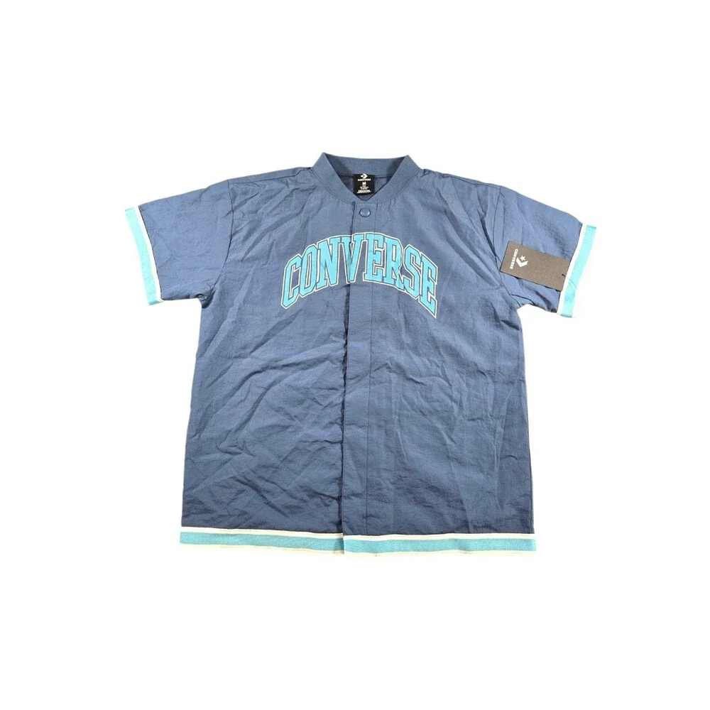 Converse Short Sleeve Windbreaker Warm-Up Jacket Boys Blue Snap-Up Sz M NWT